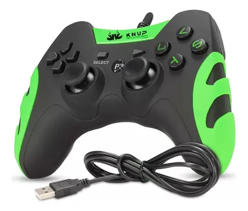 Controle Knup KP-4040 Preto/Verde para PC e PS3 com Fio USB