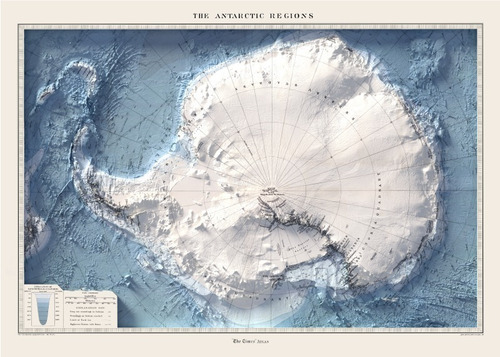 Mapa Físico Antartica Edición The Times 100x71cm Tela Pvc