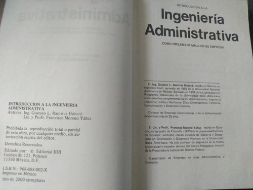 Introducción A La Ingeniería Administrativa - Ramírez Y More (Usado)