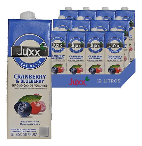 Suco Funcional Cranberry & Blueberry Juxx 1l (12 Litros) Kit