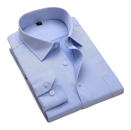 Camisa De Vestir Ajustada Con Botones Para Hombre, Manga Lar