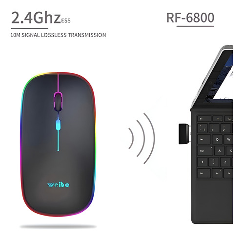 Mouse Óptico Inalámbrico Recargable Led Rgb 2.4ghz Rf-6800