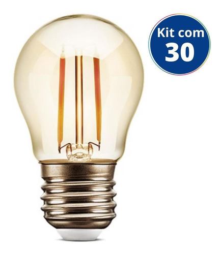 Kit 30 Lâmpadas Led Filamento G45 2w 2200k 180lm E27