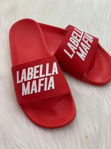 Chinelo Slide Letreiro Labellamafia Vermelho Original