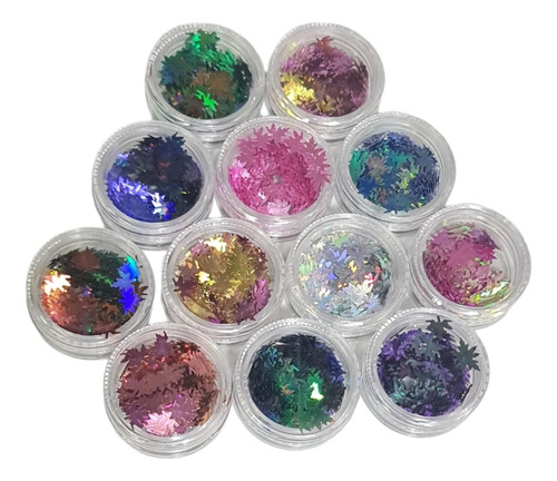 12  Frascos De Glitter De Hojas Camaleón Para Resina Epoxica