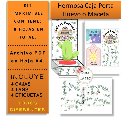 Imagen 5 de 6 de Kit Imprimible 06 Pascuas Caja Porta Huevo + Etiqueta + Tag