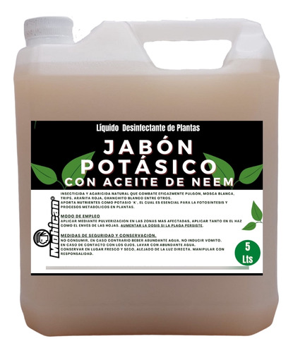 Jabon Potásico Liquido Con Aceite De Neem Bidón 5 Lts