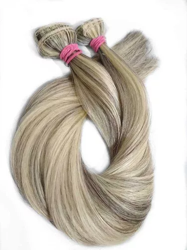 Cabelo Humano Loiro Platinado Mechado Nacional Tela 30g 60cm