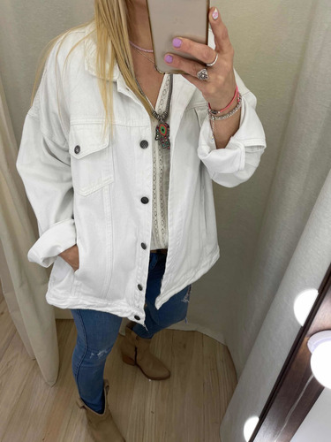 Imagen 4 de 6 de Campera De Jean Mom Oversize Larga Mujer The Big Shop