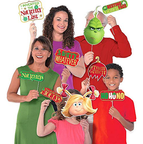 El Grinch Photo Booth Puntales 13ct Cartulina Y Plástico Pun