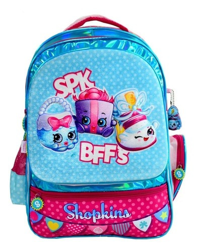 Mochila Shopkins 3d 18 Pulgadas Espalda Escolar Color Celeste