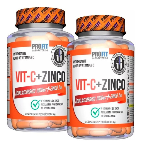  Vitamina C 1000mg + Zinc 7mg.  120 Capsulas. Profit.