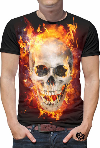 Camiseta De Rock Caveira Moto Masculina Roupas Blusa