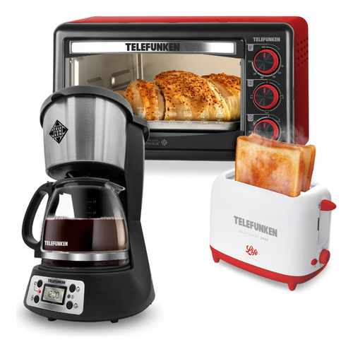 Kit Café Da Manhã Forno + Cafeteira + Torradeira Telefunken