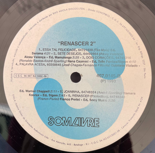 Vinil Lp - Renascer 2 - Novela Da Globo - 1993 Estandar (Usado)
