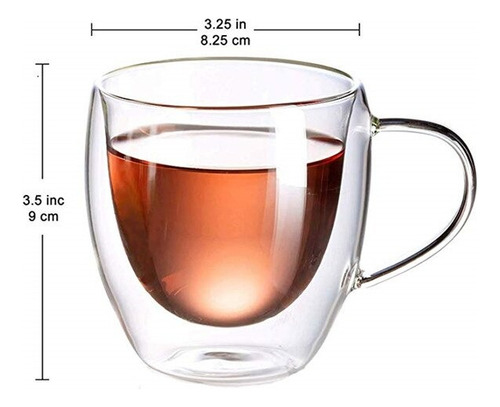 Pack 2 Tazas De Vidrio Doble Pared Café Té 250 Ml Cappuchino