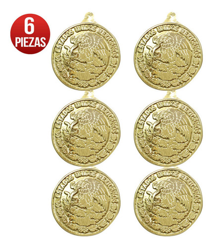 Imagen 1 de 3 de Escudo Nacional Mexicano Plástico 3d Oro Med 25cm Mylin 6pz