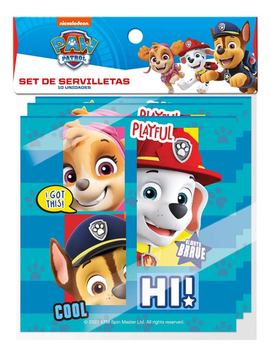 Set 10 Servilletas Paw Patrol 33x33 Cm Para Cumpleaños