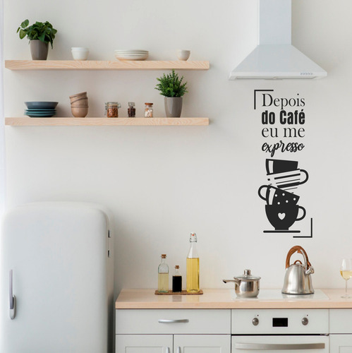 Adesivo De Parede Frase Depois Do Café Eu Me Expresso Cor Preto Fosco