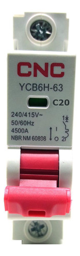Disjuntor Ycb6h-63 Unipolar Curva C 20a Cnc - 230/400v