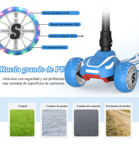 Sejoy BALBI-008 Scooter Plegable Con Asiento Ideal Patín Del Para Niños Con 3 Ruedas Y Led Luces Color Azul