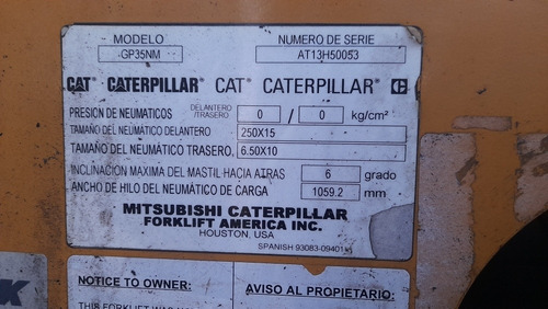 Imagen 11 de 13 de Autoelevador Caterpillar 3500kg Torre Triple Nafta/gas