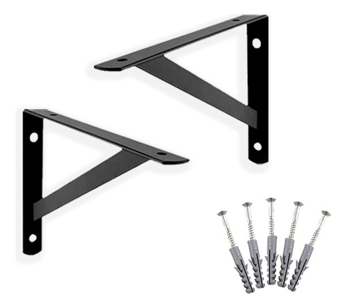 6 X Mão Francesa 10cm Acompanha Kit De Parafuso E Bucha Cor Preto