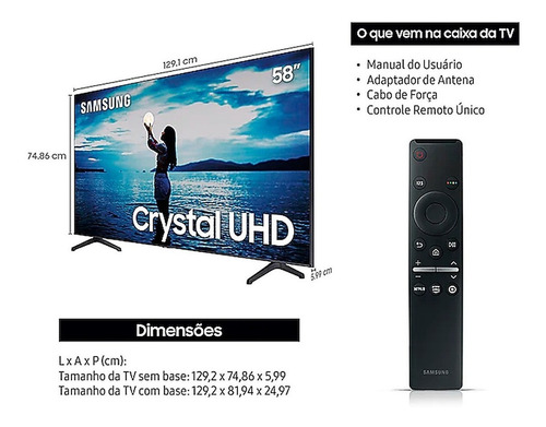 Imagem 6 de 10 de Tv Smart Samsung Led 4k 58 Series 7 Un58tu7020gxzd Bivolt