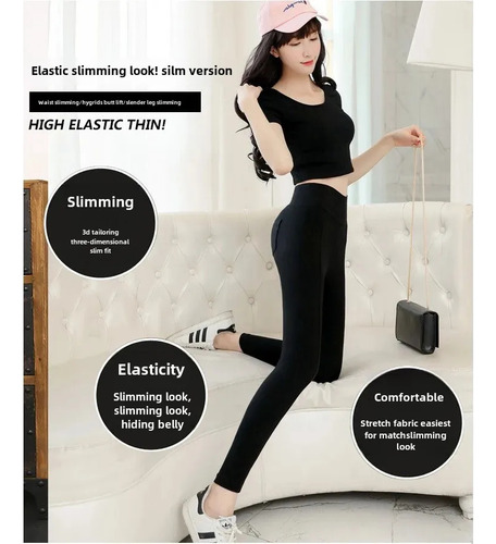Leggins Con Bolsillo Para Mujer, Corte Ajustado, Cintura Elá