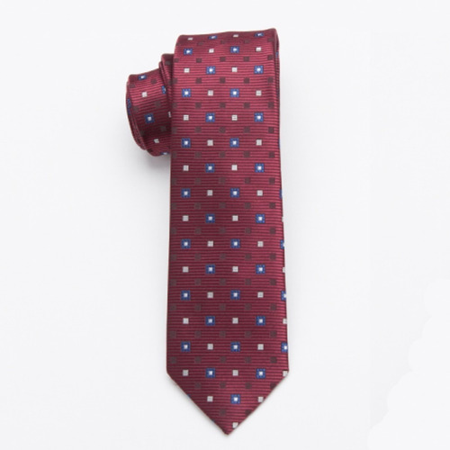 Corbata Slim Fit Vino Tinto Con Puntos Azúles 6cm