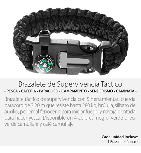 Pulsera Táctica Supervivencia Pedernal Paracord Brazalete