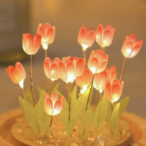 Luz Ambiental Romántica De Tulipán,lámpara Led Hecha A Mano