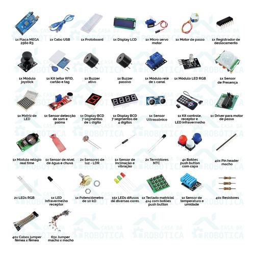 Mega Kit Robótica Para Arduino Mega Com Tutorial + Maleta