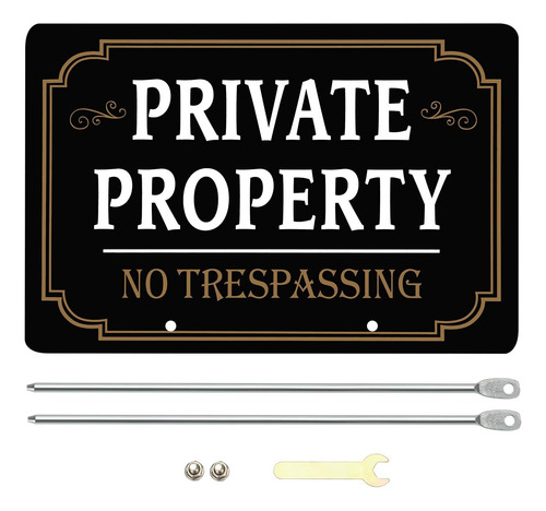 Private Property No Trespassing Sign With Metal Stakes,...