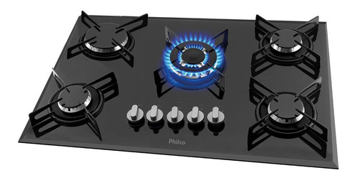 Fogão cooktop gás Philco Design Bisotê 5Q Tripla chama preto 110V/220V