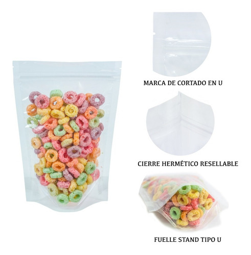 Imagen 5 de 6 de 100 Bolsa Stand Up Pouch Con Cierre Transparente De 140 Grs
