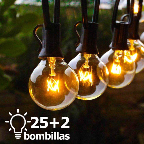 Guirnalda De Luces 25 Focos Vintage Impermeable 7.6m Iforu