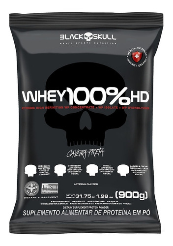 Whey 100% Hd 900g Refil Black Skull - Proteína Pó Sabor Cookies
