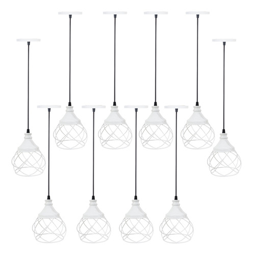 10 Pendentes Aramado Esfera Balonê Regulável Lustre Branco