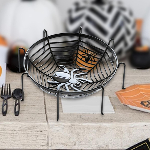 Cesta De Telaraña Para Dulces De Halloween Negra Con Soporte