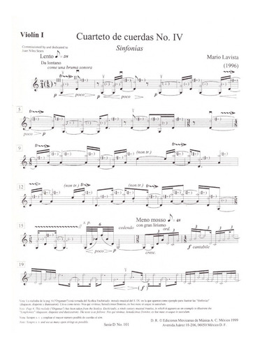 Mario Lavista: Cuarteto De Cuerdas No.iv Sinfonías (partes).