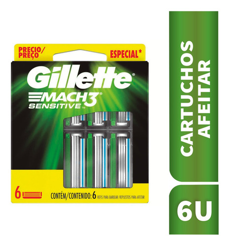 Gillette Repuestos Para Afeitar Mach 3 Sensitive / 6 Unid