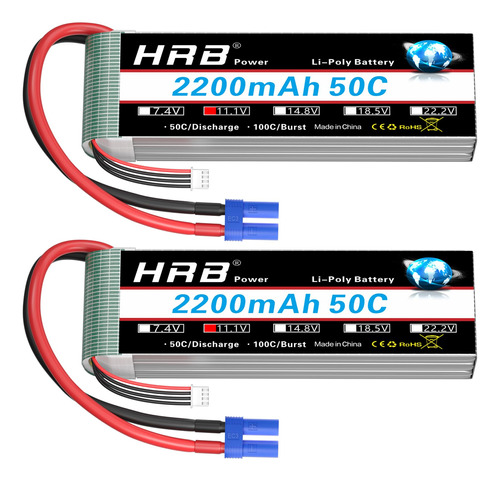 Hrb 2 Unids 3s 2200mah Lipo Bateria Ec3 50c Shorty 11.1v Rc 