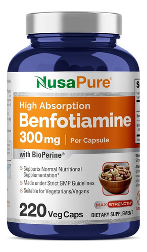 Benfotiamina 300 Mg Nusapure 180 Capsulas Vegetarianas