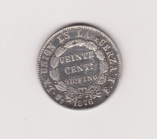 Moneda Bolivia 20 Centavos Año 1876 Plata Buena +