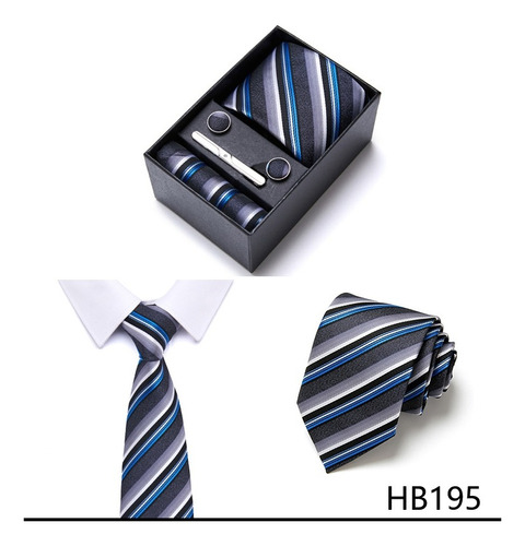 Set Corbata Hombres Pañuelo Colleras Sujetador Caja Regalo