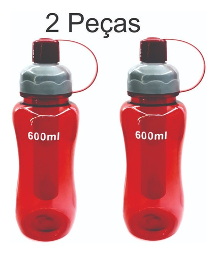 2 Garrafas Para Academia Água Squeeze Gelo 600ml - Vermelha