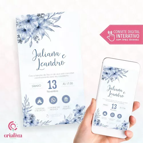 Convite Casamento Virtual Interativo Azul Whatsapp