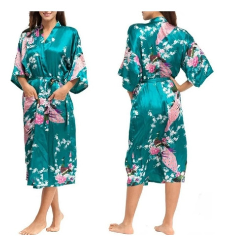 Bata Yukata Delgada Bella Pijama Turquesa Elegante Art S/abr