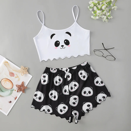 Conjunto De Pijama Panda, Pijama Para Mujer, Traje De Casa